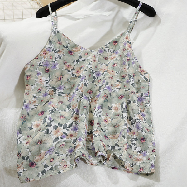 Актуален дамски потник с тънки презрамки и флорален десен