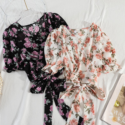 Bluza de dama cu imprimeu floral si cravate