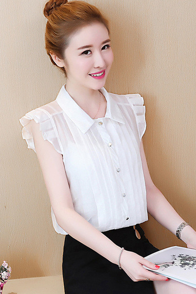 Дамска риза от шифон с копчета и класическа яка