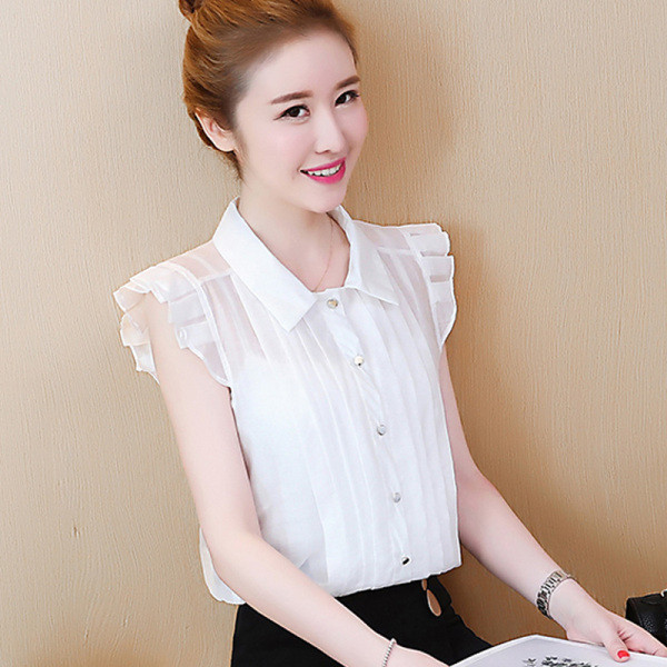 Дамска риза от шифон с копчета и класическа яка