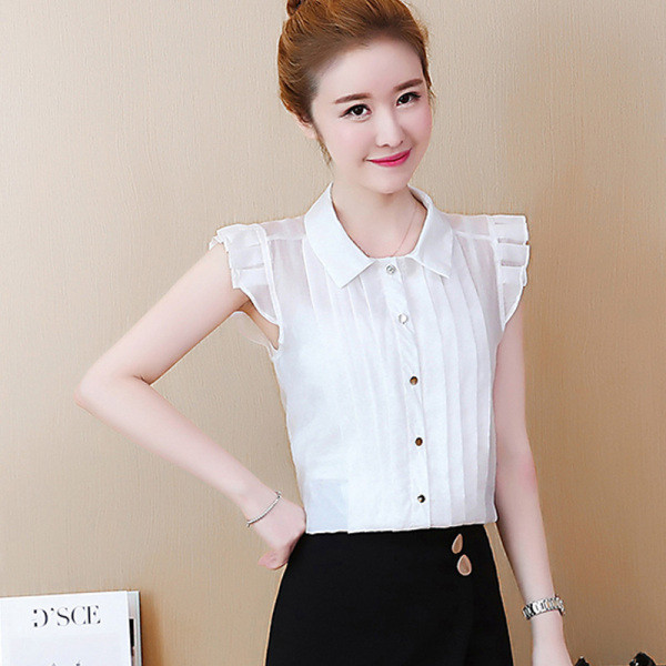 Дамска риза от шифон с копчета и класическа яка