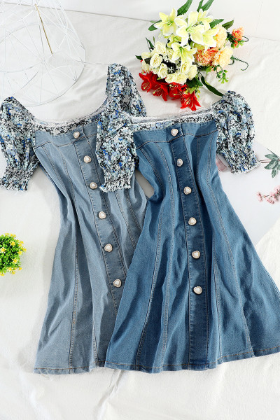 Дънкова дамска рокля с копчета 