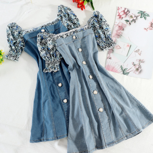 Дънкова дамска рокля с копчета 