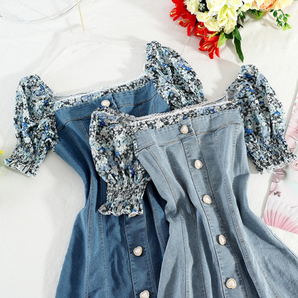 Дънкова дамска рокля с копчета 