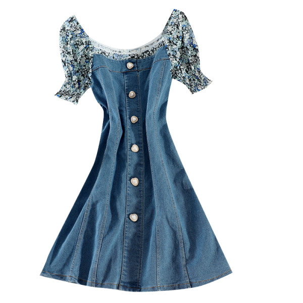 Дънкова дамска рокля с копчета 