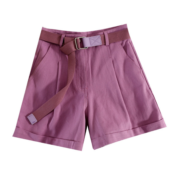 Цветни дамски къси панталони с висока талия и колан 