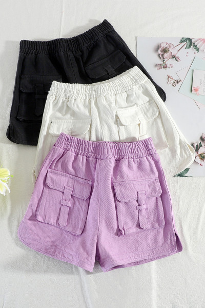 Ежедневни дамски къси панталони с висока талия и големи джобове 