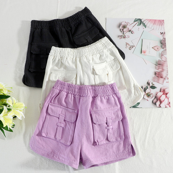 Ежедневни дамски къси панталони с висока талия и големи джобове 