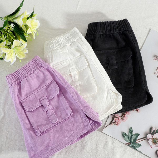 Ежедневни дамски къси панталони с висока талия и големи джобове 