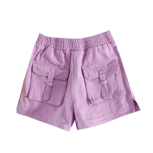 Ежедневни дамски къси панталони с висока талия и големи джобове 