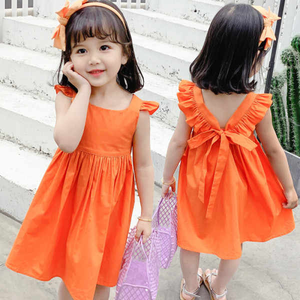 Стилна детска рокля с връзки и квадратно деколте