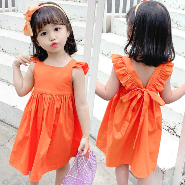 Стилна детска рокля с връзки и квадратно деколте