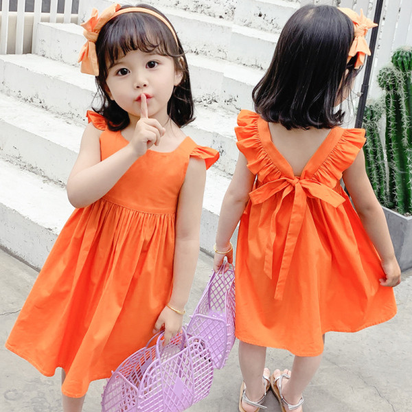 Стилна детска рокля с връзки и квадратно деколте