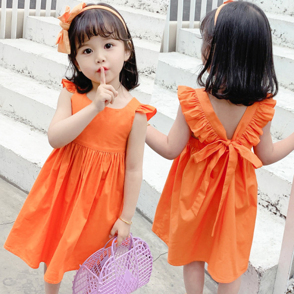 Стилна детска рокля с връзки и квадратно деколте