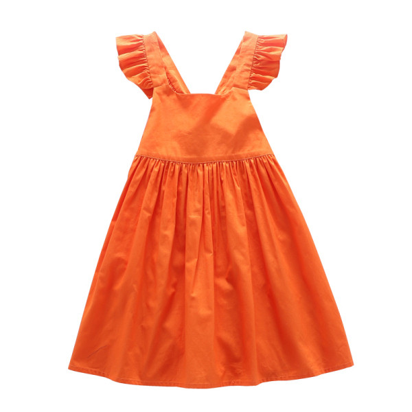 Стилна детска рокля с връзки и квадратно деколте