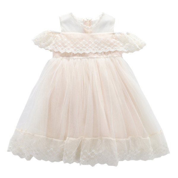 Стилна детска рокля с обло деколте и тюл