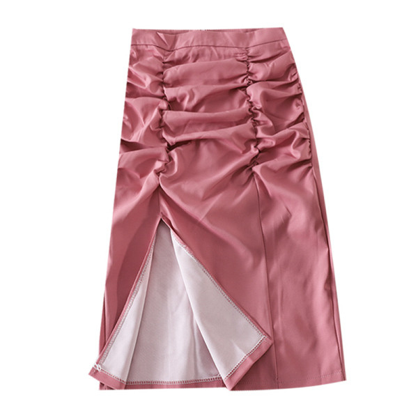 Вталена дамска пола с висока талия и цепка 