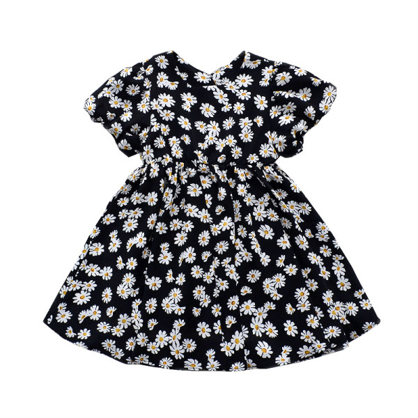 Нов модел детска рокля с къс ръкав и флорални мотиви