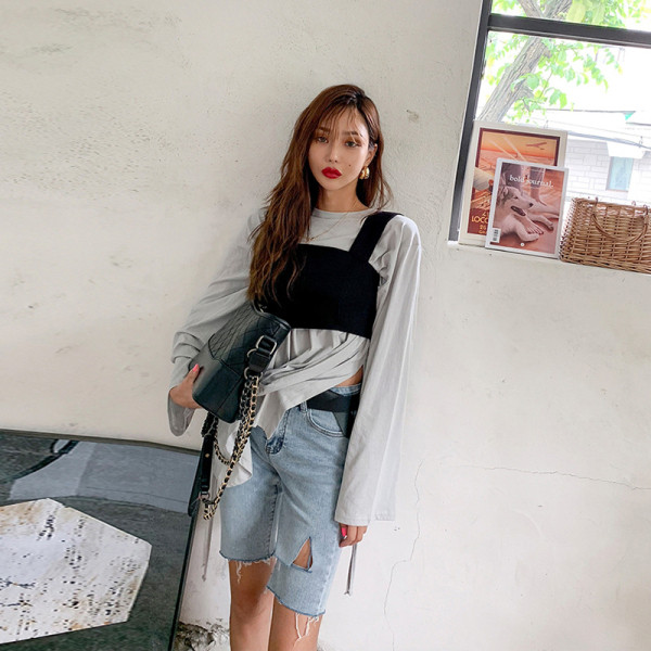 Модерни дамски дънки с висока талия и дължина над коляното 