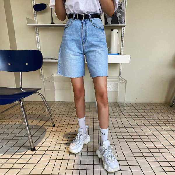 Дамски пролетни дънки с висока талия и 3/4 дължина 