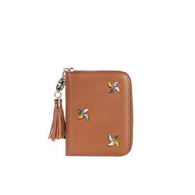 Дамско модерно портмоне за карти с метална декорация