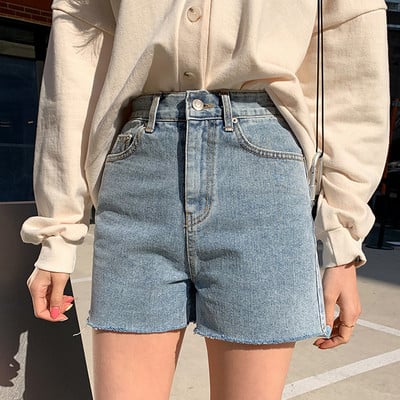 Ретро модел дамски къси дънки с висока талия 