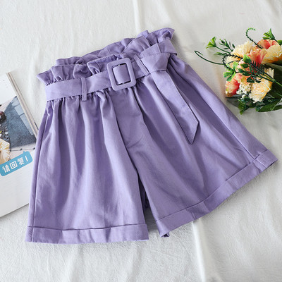 Широки дамски къси панталони с висока талия и колан 