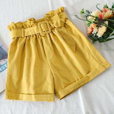 Широки дамски къси панталони с висока талия и колан 