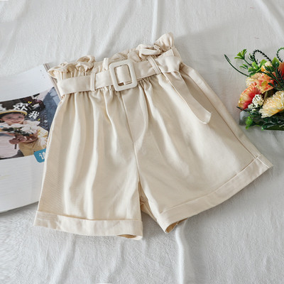 Широки дамски къси панталони с висока талия и колан 