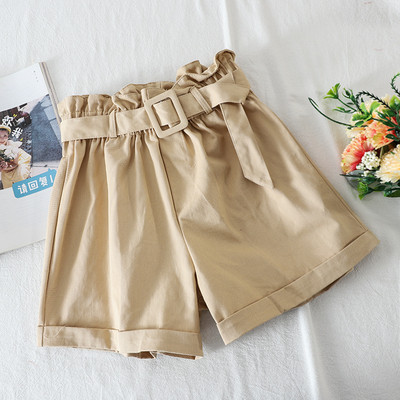 Широки дамски къси панталони с висока талия и колан 