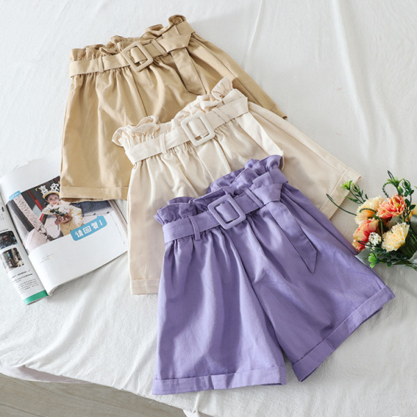 Широки дамски къси панталони с висока талия и колан 