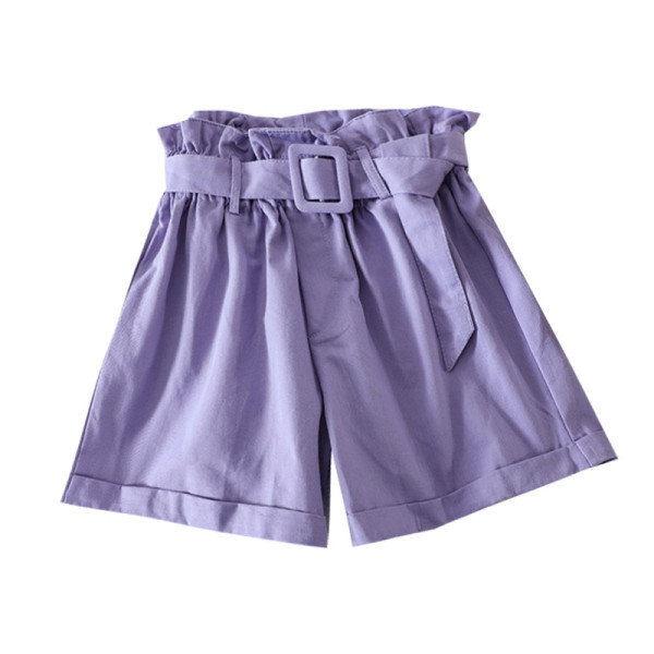 Широки дамски къси панталони с висока талия и колан 