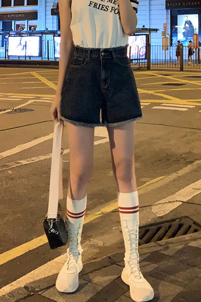 Дамски летни къси дънки с висока талия 