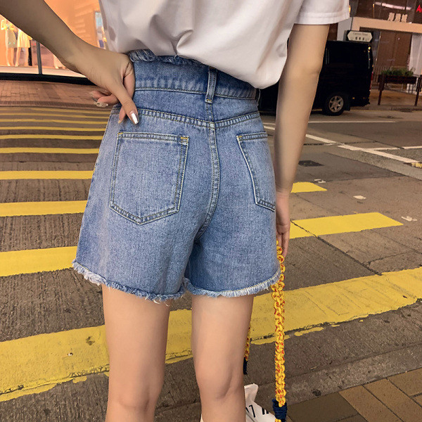 Дамски летни къси дънки с висока талия 