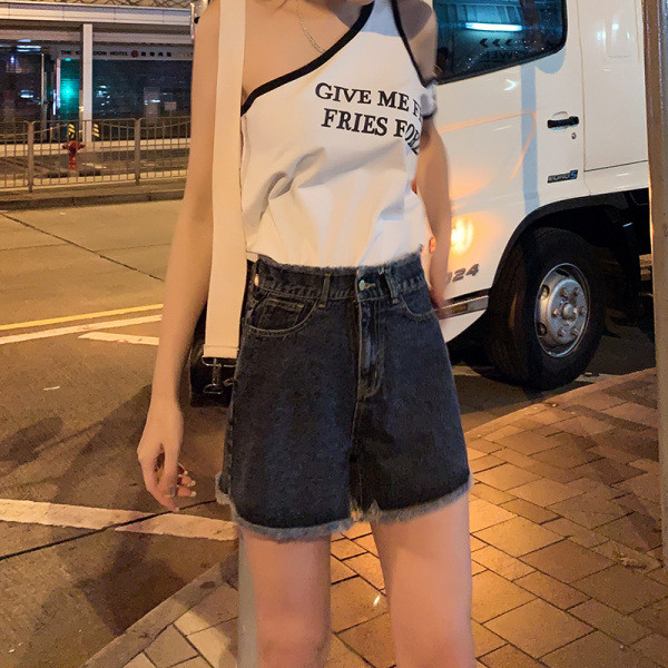 Дамски летни къси дънки с висока талия 