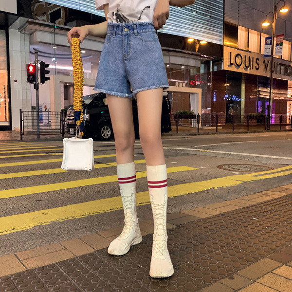 Дамски летни къси дънки с висока талия 