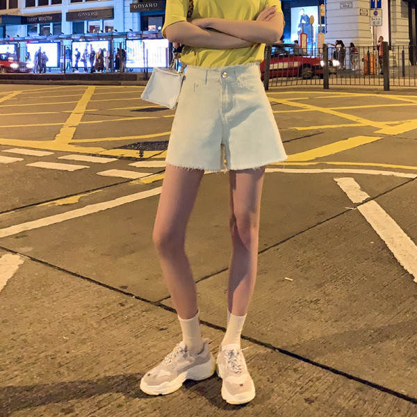 Дамски летни къси дънки с висока талия 