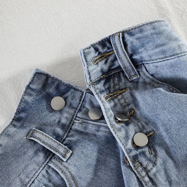 Ежедневни дамски къси дънки с висока талия и копчета - широк модел