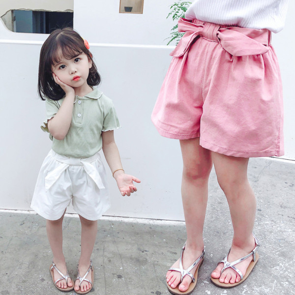 Детски къси панталони за момичета с висока талия и връзки