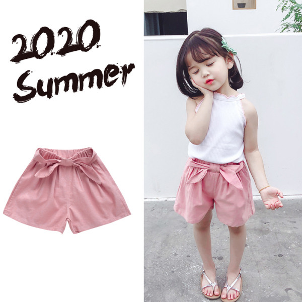 Детски къси панталони за момичета с висока талия и връзки