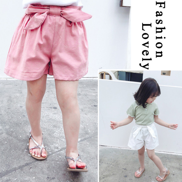 Детски къси панталони за момичета с висока талия и връзки