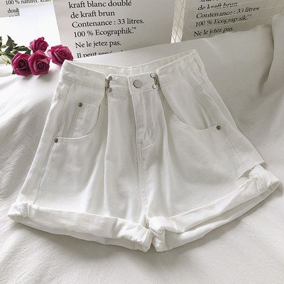 Широки дамски къси дънки с висока талия