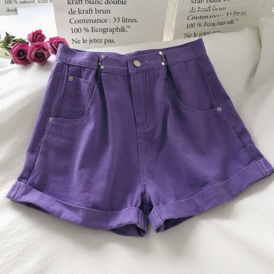 Широки дамски къси дънки с висока талия