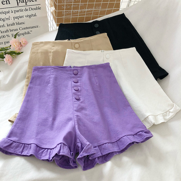 Къси дамски панталони с висока талия и къдри