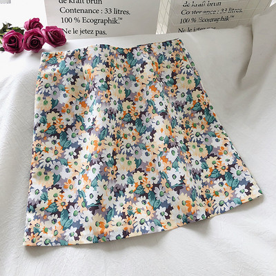 Ретро дамска пола с флорален принт и висока талия