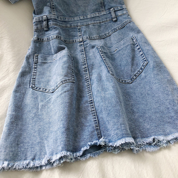 Модерна дамска дънкова рокля с къс ръкав 