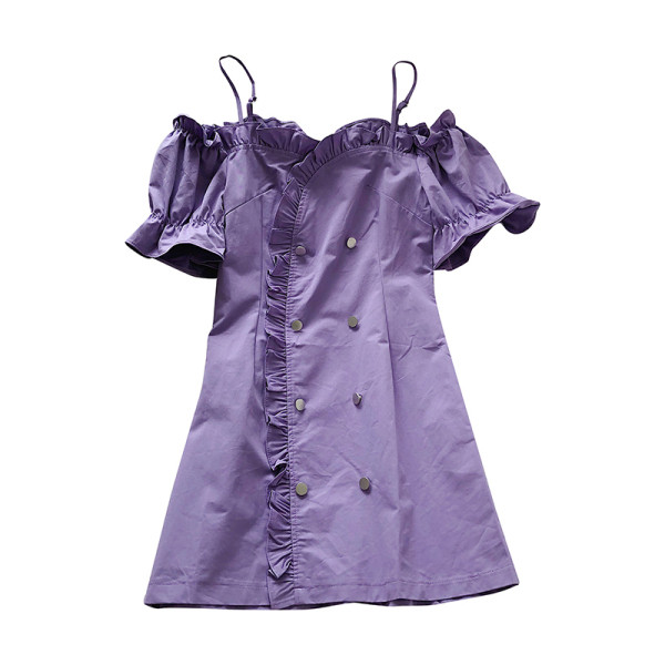 Разкроена дамска рокля с къс ръкав и копчета 