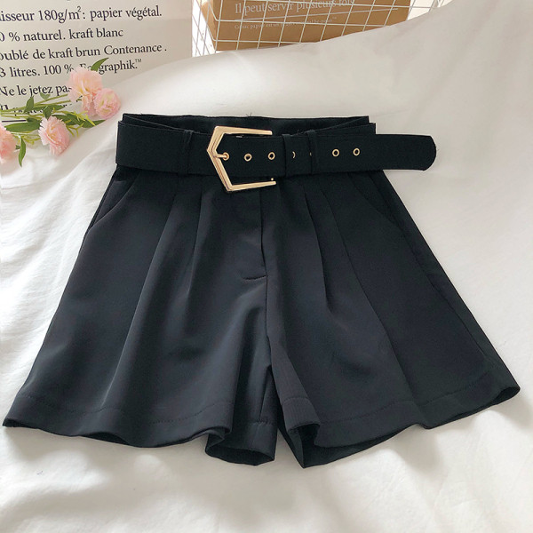 Модерни дамски панталони с висока талия и колан с метална катарама 