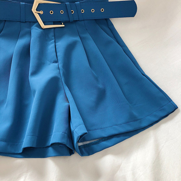 Модерни дамски панталони с висока талия и колан с метална катарама 