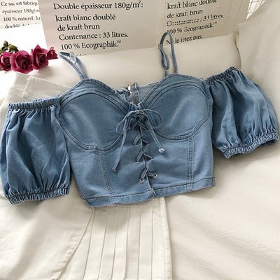 Bluza de dama scurta din denim cu cravate